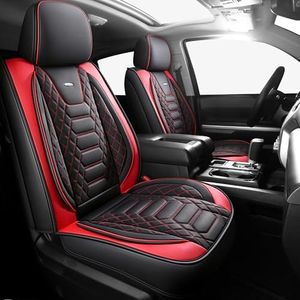 FREESOO Tundra 2007-2021 Full Set Seat Covers, Fit for Toyota Tundra Crewmax Cab, Custom Truck Seat Covers with Waterproof Faux Leather BlackRed