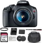 Canon EOS Rebel T7 DSLR Camera with 18-55mm Lens Bundled with 64GB Memory Card + Camera Bag + 58mm UV Filter + Microfiber Cleaning Cloth (5 Items)