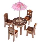 A S Handicrafts Wooden Miniature 4 Chair and 1 Table and an Umbrella Set for Dollhouse Play Set for Girls Kids/Toy (Only for Kids)