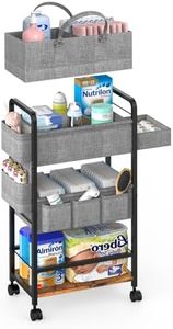 LIDTOP 2In1 Baby Diaper Caddy & 4-Tier Diaper Cart Organizer With Wheels, Rolling Cart with Dividers & Dust-proof Drawer, Metal Detachable Bedside Cart for Nursery Essentials Storage, Large Capacity