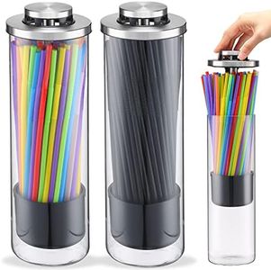 2Pcs Straw Dispenser Clear Straw Holder for Counter Straw Container with Lid Transparent Straw Lid Organizer Drinking Straw Holder Dispenser, Drinking Straws (Colorful, Glass)