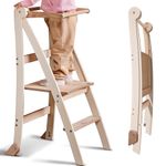 Wooden Montessori Learning Tower Space-Saving: Foldable Learning Tower, Stool for Children, Foldable Kids' Step Stool, Learning Tower with Anti-Tip Protection