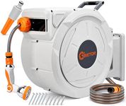 Bietor Retractable Garden Hose Reel, 1/2“ x 45m+2m Upgraded UV Resistant Heavy Duty Wall Mounted Hose Reel with 10 Patterns Nozzle, Any Length Lock, Slow Return System, 180°Swivel Bracket