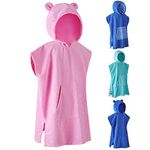 DiaryLook Kids Swimming Changing Robe with Hood, Beach Poncho Towel with Pockets Boys & Girls Quick Dry, Bath Robe Surfing Childrens Gifts 10-13 Years Bear Pink