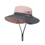 MengH-SHOP Women Sun Hat Wide Brim Outdoor UV Protection Summer Ponytail Hat Foldable Mesh Beach Fisherman's Cap for Gardening Travel Hiking Fishing 56-58CM (Pink)