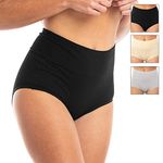 Satini High Waist Cotton Full Coverage Soft Seamless Breathable Comfort Panties Briefs Underwear (Black/Grey/Nude, M)