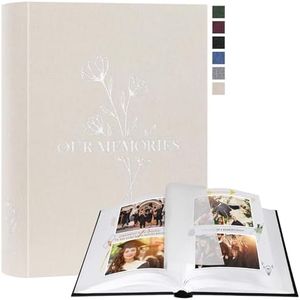 Lanpn Album Photo Scrapbooking, OUR MEMORIES Petit Lin DIY Album 100 Pages Blanches Avec Séparateurs de Cellophane, Pour Photos 9x13 10x15 13x18cm (Beige, 19x27 cm)