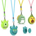 Cartoon kids Air Tag Necklace Adjustable Hidden Holder for Apple Air Tag, Cute Soft Silicone Anti-Lost Waterproof Case with Key Ring (Green)[4Pack]