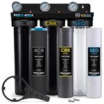 Pro Aqua ELITE Whole House Water Filter 3 Stage Well Water Filtration System w/Gauges, PR Button, 1" Ports, Filter Set