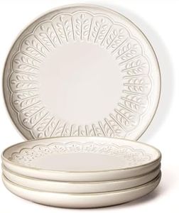 Artena Salad Plates Set Of 4, 8.5 Inch Embossed Ceramic Dinner Plates for Appetizer Dessert, Kitchen Plates With Lipped Edges, Microwave Oven Dishwasher Safe (Wheat Leaf)