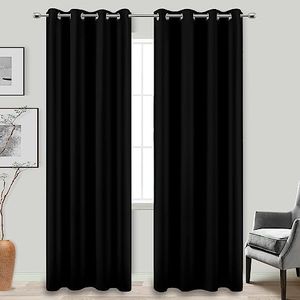 KOUFALL Blackout Curtains for Sliding Glass Doors,86 Inches Long Thermal Insulated Drapery Panels for Living Room,Black