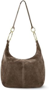 Italian Genuine Suede Hobo Bag for Women with Zippered Closure and Ring Handle Hardware | Large Shoulder Handbag (Tobacco)