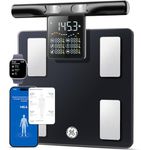 GE Smart Scale for Body Weight, 8-Electrode Body Pod Fat Monitor with 50+ Composition Analysis, Bluetooth App Sync, Large Handle Display, 400lb Capacity Bathroom Scale for Home & Gym, Black