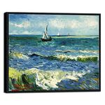 Wieco Art Black Framed Art Seascape at Saintes Maries by Vincent Van Gogh Oil Paintings Reproduction Modern Canvas Prints Sea Pictures on Canvas Wall Art for Living Room Home Deco