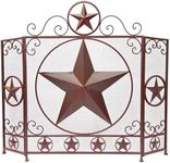 BestGiftEver 3-Panel Fireplace Screen Decorative with Rustic Brown Star Detail - Stand Alone Fireplace Cover Metal Mesh Screen - Home Decor for Cabin, Lodge, and Rustic Country Style Firescreen