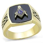 YourJewelleryBox Mens Gold Stainless Steel Simulated Diamond Ring Onyx Signet Masonic Size W tk3223