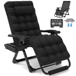 Slendor Oversized Zero Gravity Chairs, 26In Padded Zero Gravity Lounge Chair, Folding Patio Reclining Chair w/Aluminum Alloy Lock, Headrest, Cup Holder, Support 440lbs, Black