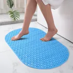 SELIBRE Oval Shower Mat, Hundreds Suction Cups Bath Tub Mat, Non-Smell Extra Soft Rubber Material with Drain Holes, Machine Washable for Kids and Seniors, Bathroom Tub, 27" x 15" Blue