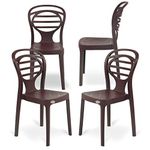 Oaknest Unboxing Furniture Supreme Oak Plastic Chair | Armless Chair For Dining Room | Bearing Capacity 120 Kgs | 6 Months Warranty (Globus Brown)| Set Of 4 Chairs