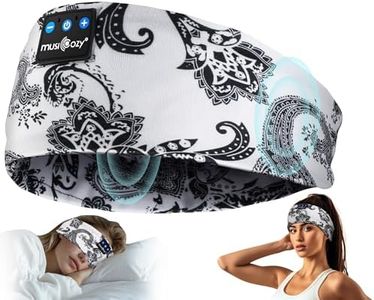 MUSICOZY Sleep Headphones Bluetooth Headband 5.4 Wireless Headband Headphones for Sleeping for Side Sleeper with Ultra-Thin HD Stero Speaker for Workout (White Flower)