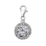 Quiges 925 Sterling Silver Crystal White Round Cubic Zirconia Lobster Clasp Charm Clip on Pendant