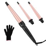 LXMTOU Hair Curling Wand 3 in 1 Set Conical Curling Wand 9-32mm Tourmaline Ceramic Barrel Tapered Styling Curler Wand Curling Iron Clampless for Short to Long Hair Dual Voltage with Glove (9mm-32mm)