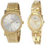 Titan Men Leather Analog Off-White Dial Watch-Nl1712Ym02/Nm1712Ym02 Karishma Revive Analog Champagne Dial Watch-Nl2594Ym01, Band Color-Gold