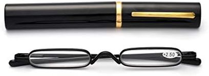 Easy Carry Mini Compact Slim Reading Glasses-Lightweight Portable Readers with w/Pen Clip Tube Case Black Size: Medium