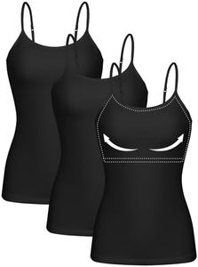 ATTRACO Cotton Camisoles with Built in Bra Tank Top for Women Black Casual Basic Undershirt M
