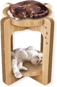 Necoichi Cozy Cat Scratcher Bowl, 100% Recycled Paper, Chemical-Free Materials (Tower (Oak), Regular)