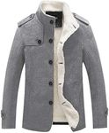 Sun Lorence Men's Stand Collar Wool Blend Single Breasted Pea Coat With Fleece Lined (Large, Light Grey)