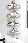 Kegii Shower Caddy Corner, 4-Tier Telescopic Shower Caddy with Toothbrush Holder, Soap & Razor holder, Silver Stainless Steel for Tub/Bathroom