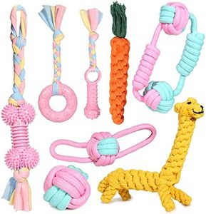 Lot de 8 Jouet pour Chien, Jouets durables Tricot à Pet Rope Chew Toy Jouets Chien Chiot Coton Cordes avec Balle Nettoyage des Dents Jouet Interactif pour Chiots, Moyens et Grands Chiens