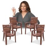 MAHARAJA Crown Plastic Chair for Home & Office | Comfortable Arm Rest Chair | Bearing Capacity Upto 200Kg Plastic Outdoor Chair (Teakwood, Set of 4, Pre-Assembled)