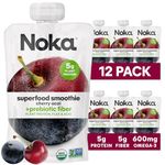 Noka Superfood Smoothie Pouches (Cherry Acai) 12 Pack, with Plant Protein, Prebiotic Fiber & Flax Seed, Organic, Gluten Free, Vegan, Healthy Fruit Squeeze Snack Pack, 4.22oz Ea