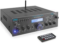 Pyle 200W Audio Stereo Receiver - Wireless Bluetooth Power Amplifier Home Entertainment System w/ AUX in, USB Port, 2 Karaoke Microphone Input, Remote -PDA5BU.0, Black