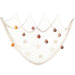 Fangoo 79x39 Inch Nautical Fishing Net Wall Decorations for Under The Sea Party with Shells and Starfish Crafts Bathroom Ceiling Table Decor for Beach Ocean Pirate Wedding Themed Party (Beige)