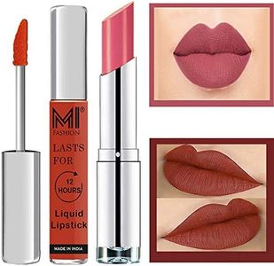 MI Fashion Made in India Lipstick Combo Offers 100% Veg Long Lasting - Brick Red Liquid Matte Lipstick, Matelic Nude Creamy Matte Lipstick