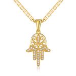 Barzel 18K Gold Plated Flat Mariner/Marina 060 3MM Chain Necklace With Hamsa Hand Pendant (Hamsa, 24)