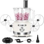 Homtone 16 Cups Food Processor Large, 9 Functions 7 Blades for Shredding, Slicing, Making French Fries, Chopping Meat, Kneading Dough & Emulsifying, 3 Speeds, 600W, White