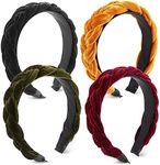 Glamlily 4 Pack Velvet Braided Headbands for Women, Wide, Non-Slip Padded Hair Accessories (4 Colors)