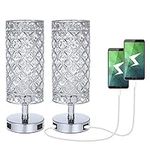 Tomshine USB Crystal Table Lamp Set of 2 Bedside Lamp with USB Charging Ports, Modern Elegant Nightstand Lamp Desk Lamps，Silver Crystal Lamps for Bedroom Living Room Home Office (Silver)