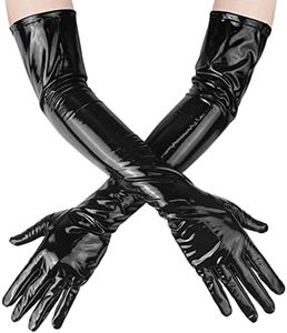 Luwint Long Black Leather Gloves, Women Shiny Latex Gloves for Costume Dress Opera Party Cosplay