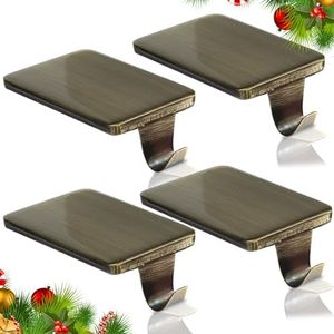 HMASYO Christmas Stocking Holders for Mantle Set of 4, Heavy Duty Metal Stocking Hangers Base, Low Profile Weighted Stocking Holder Hooks for Fireplace Tabletop Shelf Christmas Decoration, Bronze