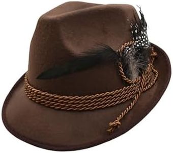 Nicky Bigs Novelties Deluxe Wool Felt German Oktoberfest Alpine Hat Bavarian Swiss Traditional Tyrolean Costume Fedora Brown