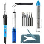 Vastar Soldering Iron Kit, Full Set 60W 110V Soldering Welding Iron Kit - Adjustable Temperature, 5pcs Different Tips, Desoldering Pump, Stand, Anti-Static Tweezers and Additional Solder Tube