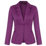 LADI TREND Women Long Sleeve Blazer One Button Jacket Lapel Suit Plain Work Office Tops (Purple M)