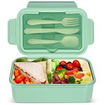 IJIAMY Lunch Box, 1400ml Bento Lunch Box for Adults and Kids, Lunch Container with 3 Compartments, Lunch Box with Cutlery, Dishwasher, BPA Free Sandwich Box (Green)