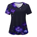 Uniforme Infirmiere Femme - Bourund Scrubs Women 2023 Flower/Hearts/Butterfly Printed Nursing Uniform Tops Comfy Workwear Blue