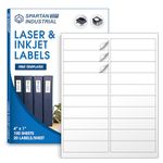 Spartan Industrial Printable Laser and Inkjet Labels - 4" X 1" White Printable Labels - 100 Sheets, 2000 Total Labels for School Supplies, Storage Bins, Mailing Address Labels